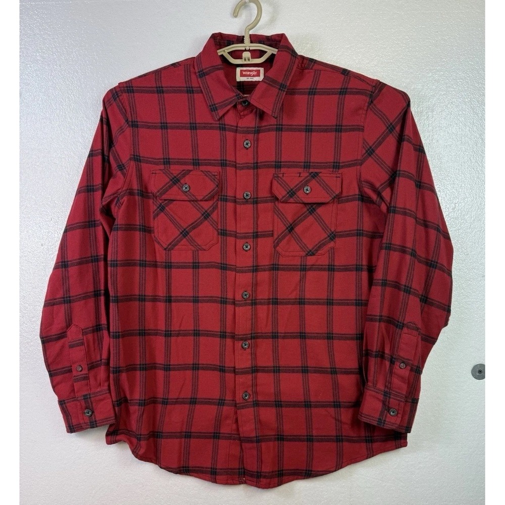 Wrangler Men's‎ Red Plaid Flannel Shirt Sz M Button Up Shacket Cowboy Grunge